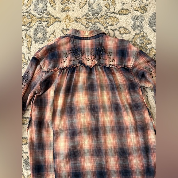 Free People Take On Me Plaid Studded Buttondown Size Small Excellent Condition - Picture 6 of 6